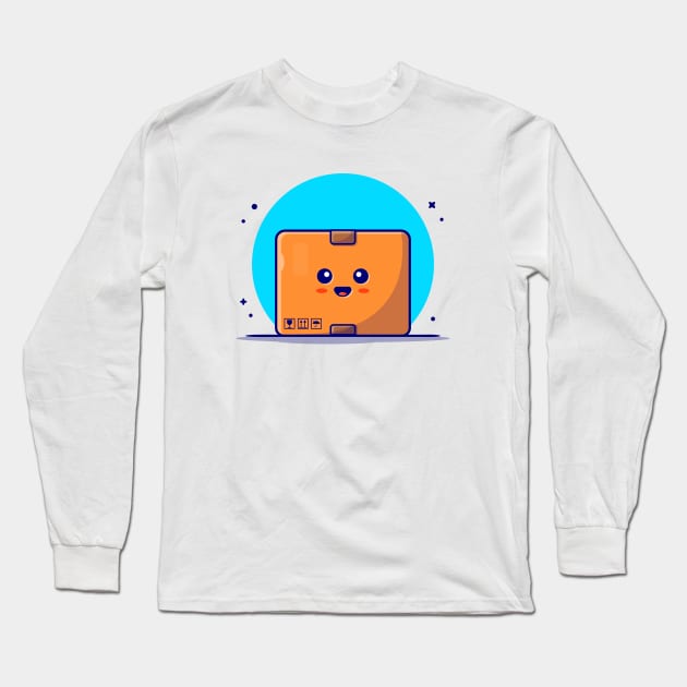 Cute Package Box Cartoon Vector Icon Illustration Long Sleeve T-Shirt by Catalyst Labs